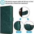 thumbnail image 2 of ELEHOLD Flip Leather Wallet Case for Samsung Galaxy S25 Ultra with Strap, Shockproof Vintage Leather Flowers TPU Card Pocket Wallet Protective Phone Case with Lanyard, Green, 2 of 9