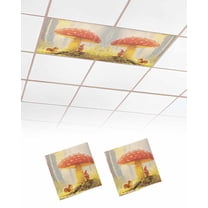 Fluorescent Light Covers for Ceiling Lights 2 Pack,Mushroom Magnetic Ceiling Light Covers 2x4 Feet for Classroom Office School,Fall Gnomes Squirrel Oil Painting Art Overhead Drop Ceiling Light Shade