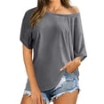 thumbnail image 2 of CAIVO Women's Summer Blouse Off Shoulder Shirts Casual Loose Short Sleeve Tunics Tops Comfort Solid Color Back To School Dailywear, 2 of 5