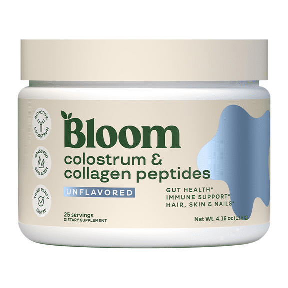 Bloom Nutrition Colostrum & Collagen Peptides Powder, Unflavored, 25 Servings