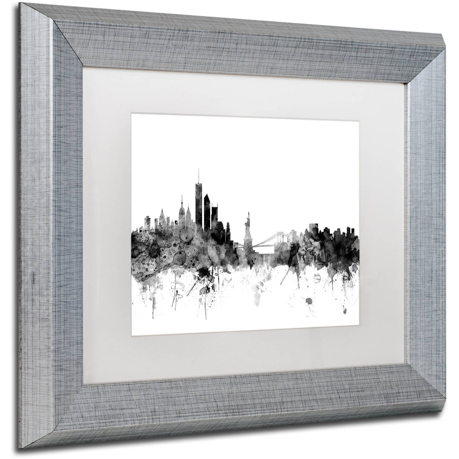 Trademark Fine Art "New York Skyline B&W" Canvas Art by Michael Tompsett, White Matte, Silver Frame