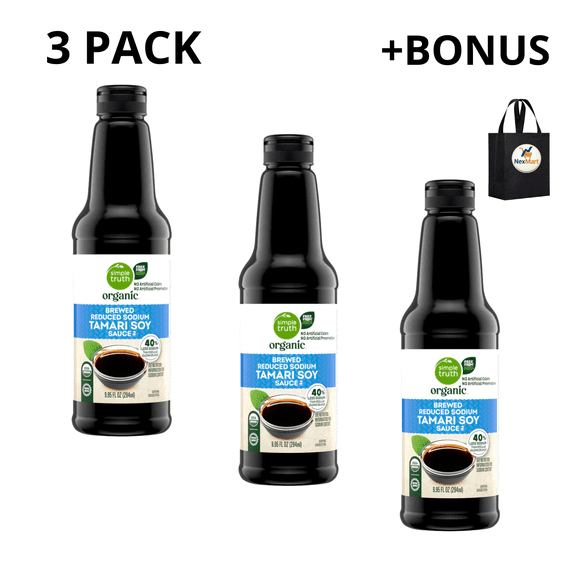 Simple Truth Organic Brewed Reduced Sodium Tamari Soy Sauce 9.95 fl oz , 3 Pack    Bonus