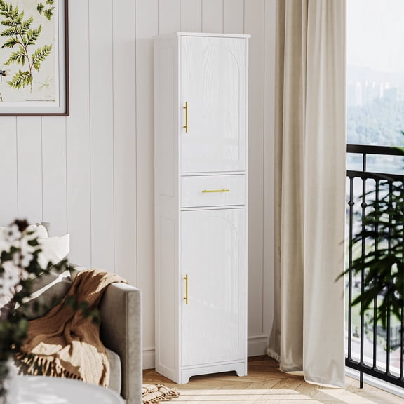 Hzuaneri 66.8" H Freestanding Narrow Tall Corner Storage Cabinet, Multi‑Room Floor Organizer with 2 Doors & 4 Adjustable Shelves for Bathroom, Living Room, White