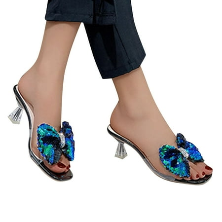 

Cathalem Fashion Women‘s Breathable Lace Up Shoes Rhinestone High Heels Casual Sandals Sandals for Women Flat Size 6 Blue 7