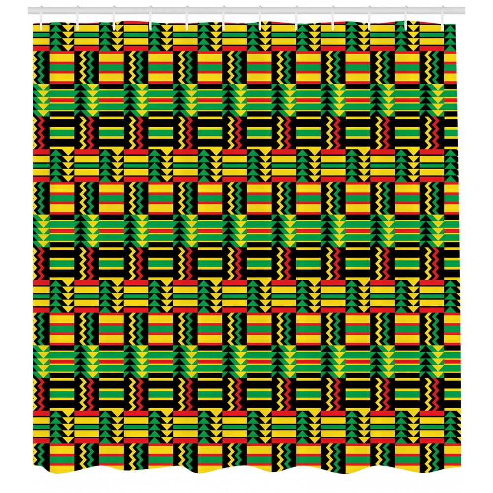 Kente Pattern Shower Curtain, Tribal Kenya Nigeria Design with Lively