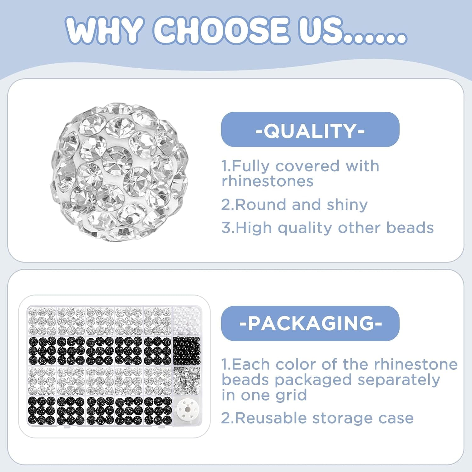 320pcs Rhinestone Beads for Jewelry Making, 10mm Black and White Beads Disco Ball Chunky Crystal Bead, Rhinestone Bubblegum Round Bead for DIY Bracelets Necklace Earring Supplies