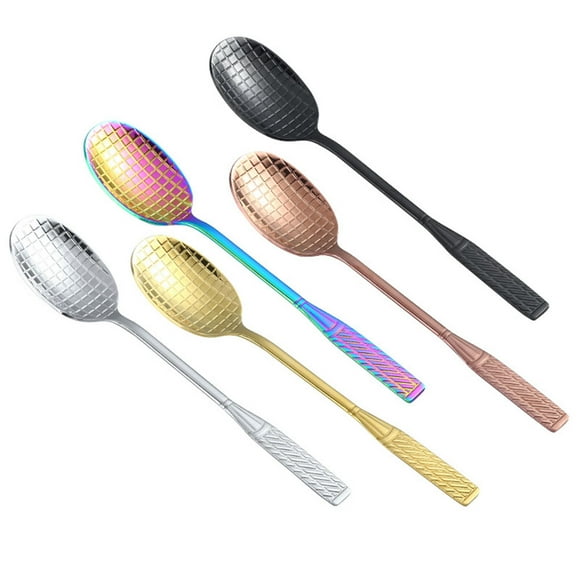 SEWACC 3pcs Golden Stainless Steel Spoon Tennis Racket Shape for Restaurants Serving Dessert