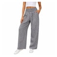 thumbnail image 6 of Wevis Women Elastic High Waist Gingham Wide Leg Pants, Loose Plaid Palazzo Trousers with Side Pockets Casual Daily Bottoms, 6 of 6
