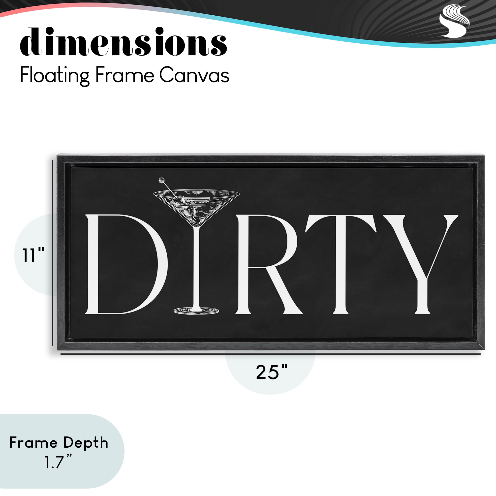 Stupell Industries Dirty Martini with Chalkboard Lettering Black Framed Floater Canvas Wall Art, design by Lettered and Lined