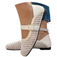 thumbnail image 2 of Women's Mesh Breathable Mary Jane Flats Buckle Square Toe Slip-On Summer Casual Footwear White 38, 2 of 9