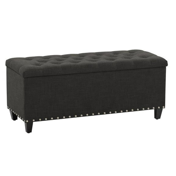 Leilani Tufted Dark Gray Fabric Upholstered Storage Ottoman with Nail Trim