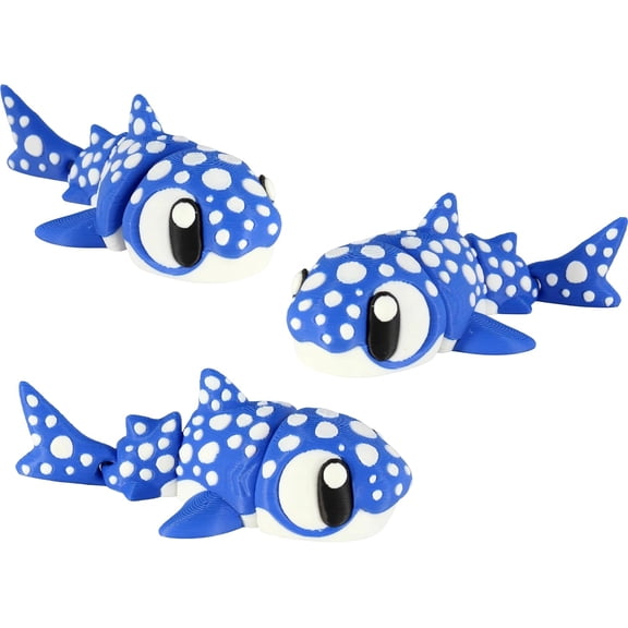 PowerTRC 3D Printed Articulated Whale Shark Fidget Toy 3 Pack – Flexible Cute Animal Desk Decor, Adult Fidget Collectible – 3D Printed in USA