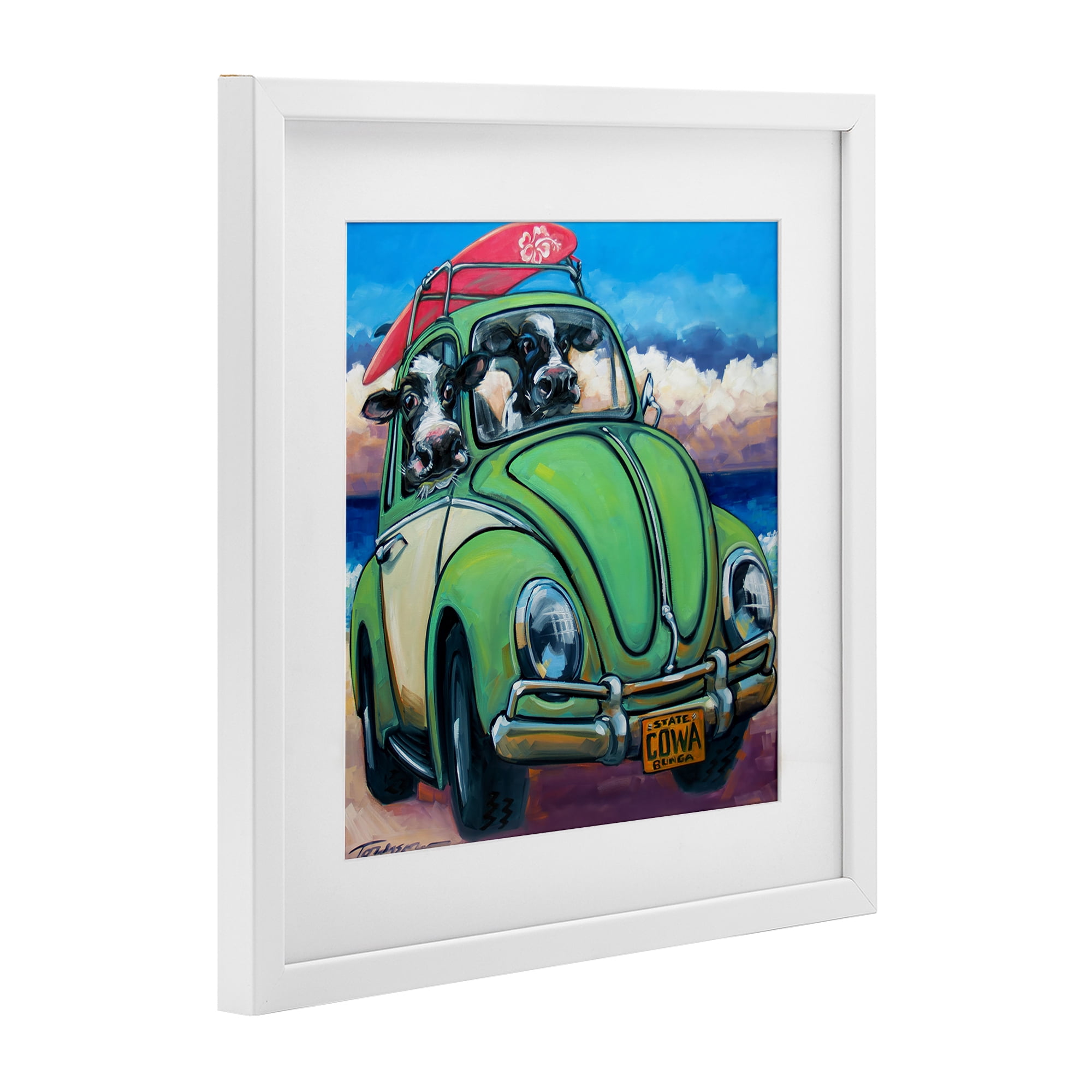 Stupell Industries Cowabunga Surfer Cows White Framed Print Under Glass, design by CR Townsend