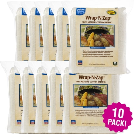 Multipack of 10 - Pellon Wrap-N-Zap 100% Natural Cotton Batting-45"X36"