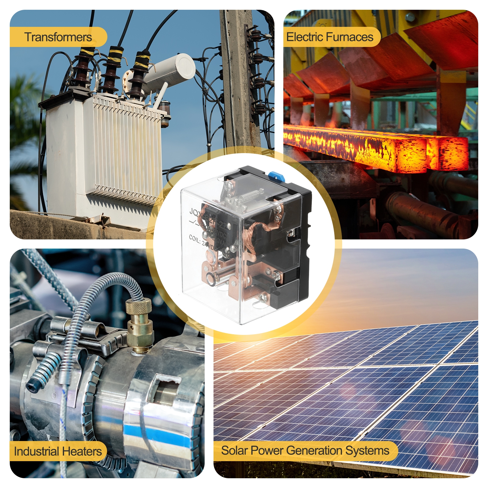 DC24V 120A Electromagnetic Relay, High Power Relay DPDT 2NO 2NC 8 Terminals Din Rail Mounting