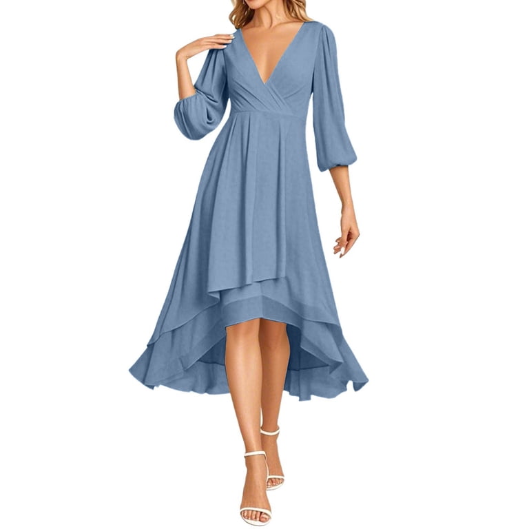 tiered chiffon dress for wedding guest Women's Slim Dresses Flowy Dresses Women V Neck Long Sleeves Midi Length A-Shaped Everyday Comfortable Commute Stellar long navy blue formal Size:Plus Size (2XL to 4XL) Package Contents Midi dress