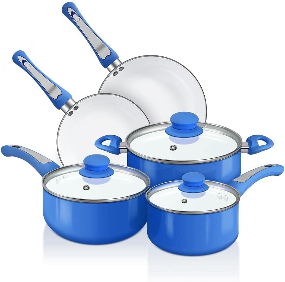 8 Pieces Nonstick Pots Pans Ceramic Coating Cookware Set with