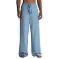 thumbnail image 2 of Mens Linen Pants Summer Casual Lightweight Wide Leg Trousers Drawstring Elastic Waist Comfort Loose Travel Beach Long Pants, 2 of 9