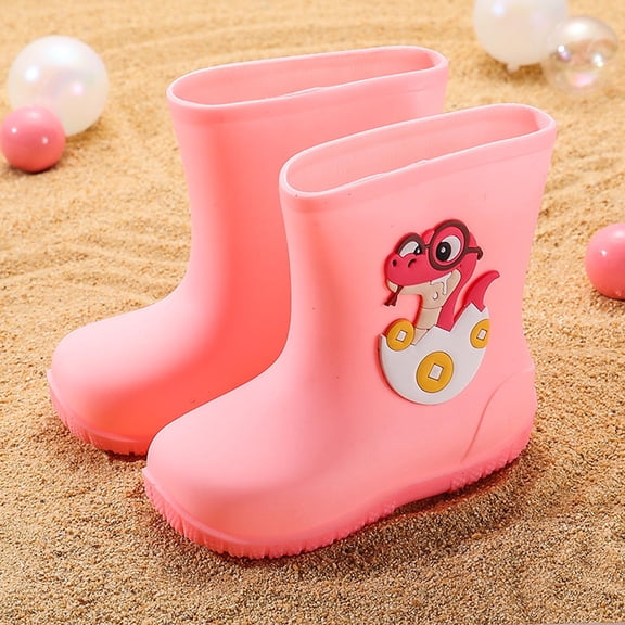 Caywon Everyday Delights Rain Boots PVC Rain Boots-Waterproof Easy-On Boots Outdoor Home Rubber Shoes with Easy on Handles(2-7Years)