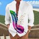 thumbnail image 3 of Camisas Para Hombre Manga Corta Camiseta de manga larga con estampado 3D digital y cuello con botones sueltos para hombre en la playa (White, M), 3 of 4