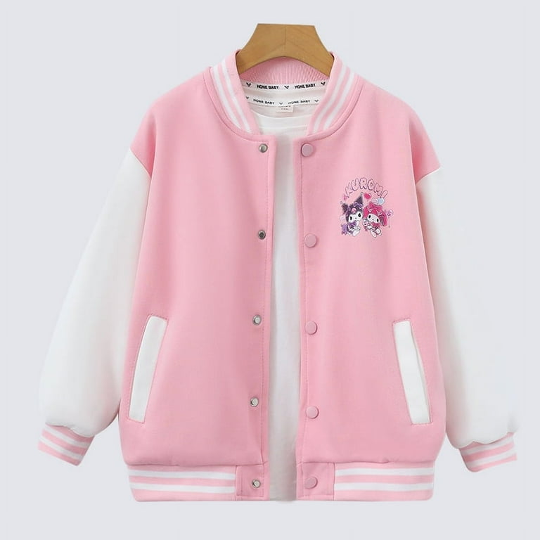 Kuromi Bomber Jacket Girls Varsity Jacket Long Sleeve Zip Baseball