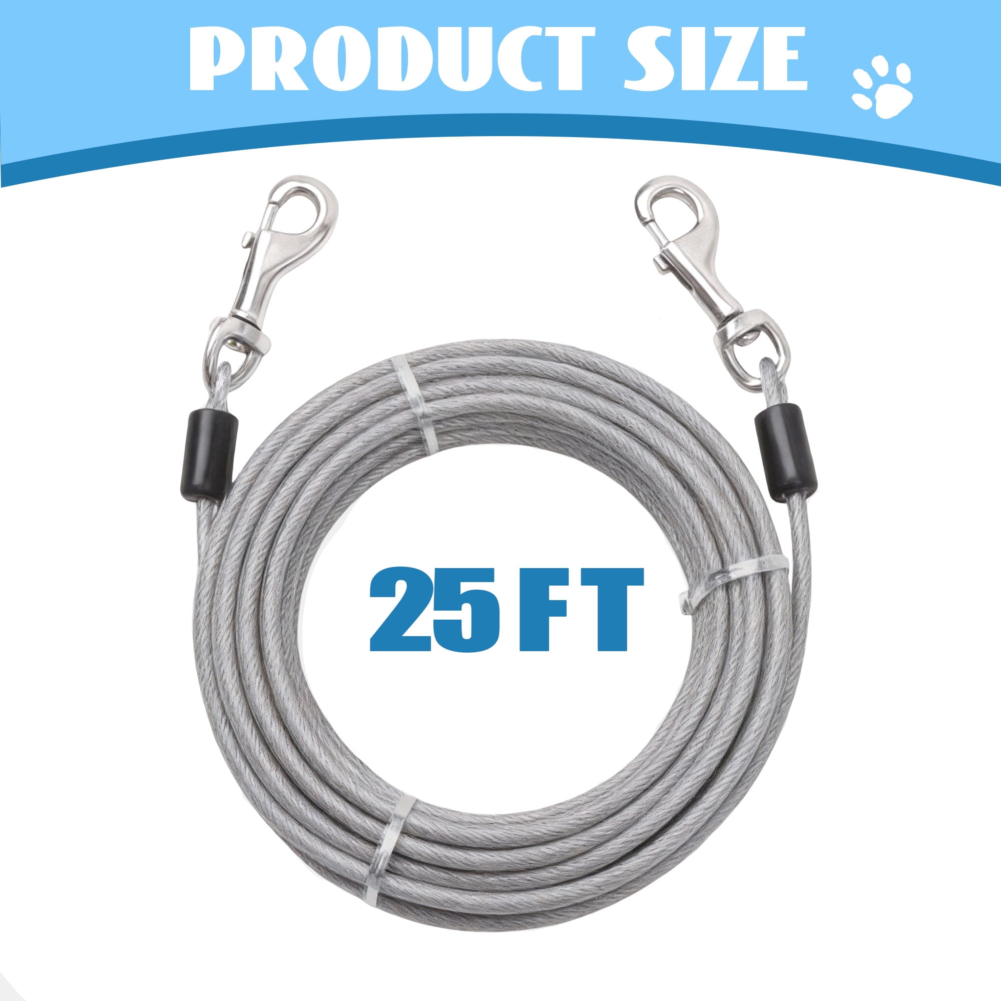 25 FT Dog Tie Out Cable, Heavy Duty Dog Chains for Outside with Lockable Hook, Pet Tie Out Cable for Outdoors Yard Camping Parks