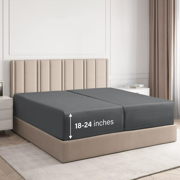 CGK Linens Extra Deep Pocket Fitted Sheet - Soft, Wrinkle-Free Bottom Sheet for 18” to 24” Mattress - Single Fitted Sheet Only (Split King)