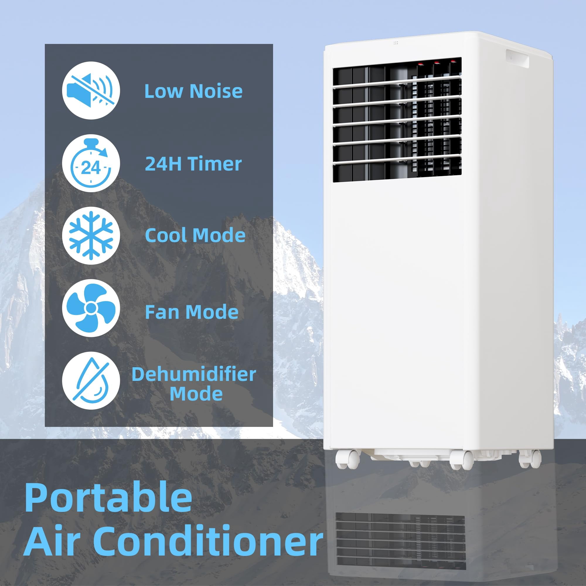 8,000 BTU Portable AC Unit, 3-in-1 Indoor Air Conditioner with Remote, 24H Timer & Sleep Mode, Standing AC with 2 Wind Speeds for Small Rooms/Offices