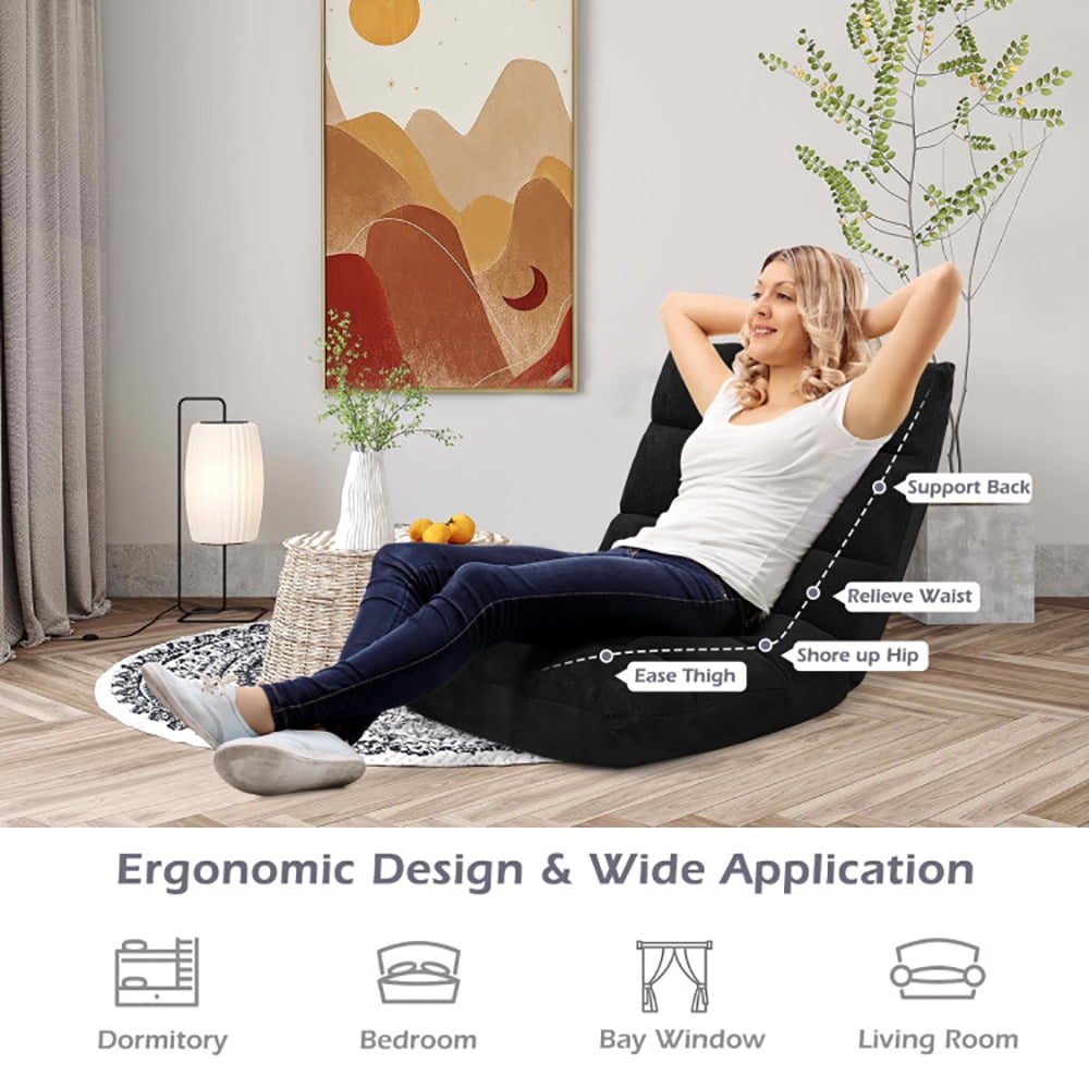 Finihen Adjustable 14-position Cushioned Floor Chair, Folding Lazy Sofa Chair for Living Room, Bedroom, for Gaming, Reading, Black Finihen Adjustable 14-position Cushioned Floor Chair, Folding Lazy Sofa Chair for Living Room, Bedroom, for Gaming, Reading, Black