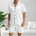 thumbnail image 2 of Men Silk Satin Pajamas Set Button Down Sleepwear Short Sleeve Pjs Set Solid Soft 2 Piece Lounge Set Nightwear with Pockets,White,2XL, 2 of 7