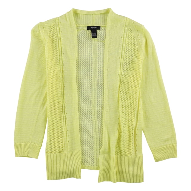 Alfani Womens Mixed Media Cardigan Sweater, Yellow, Small