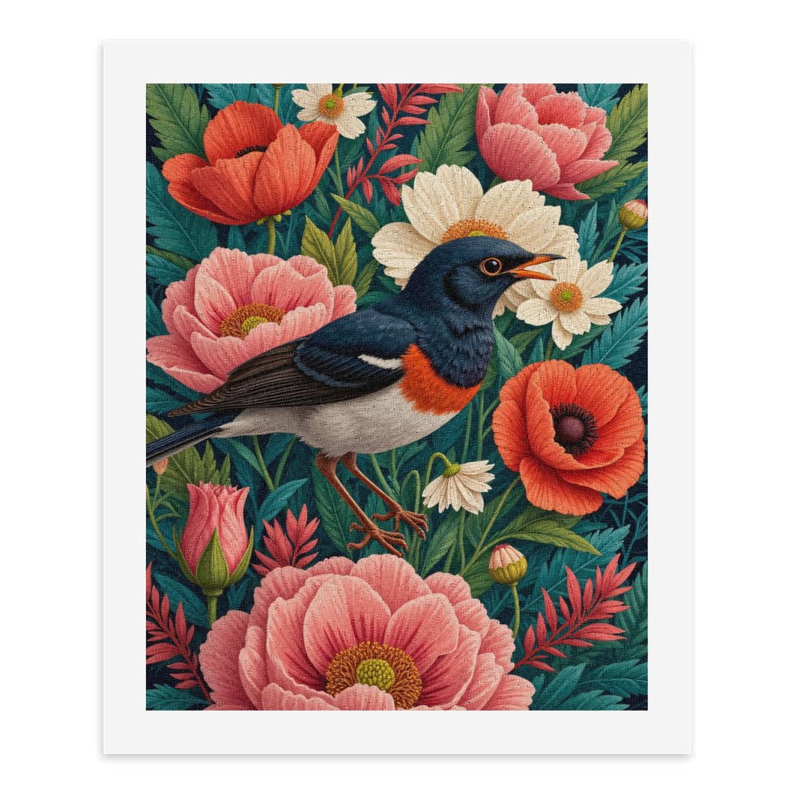 Paint By Numbers Kit for Adults Beginner - Bird Among Vibrant Flowers Art DIY Canvas Painting Kits for Adults, Frameless Paint By Number for Adults for Home Wall Decor 16x20 Inch