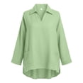 thumbnail image 4 of Sillenn Women's Collared V Neck Polo Shirts Long Sleeve Loose Fit Polo Tshirts with Pockets Plus Size Lightweight Golf Tops Business Casual Travel Blouses Trendy Loose Casual Tunic Top Light Green L, 4 of 5