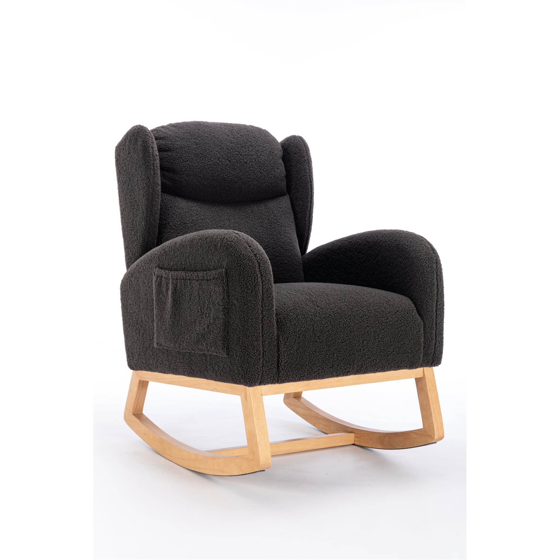 Back Dark Gray Fabric Rocking Chair With Wooden Components And Fill For Living Ergonomic Room Wood Parts