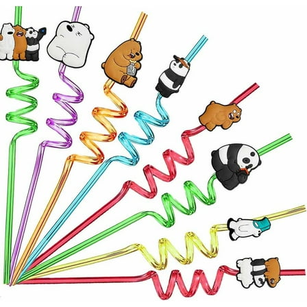 We Bare Bears Party Favors Drinking Straws Reusable Plastic Beverages Birthday Supplies Decoration 8pcs