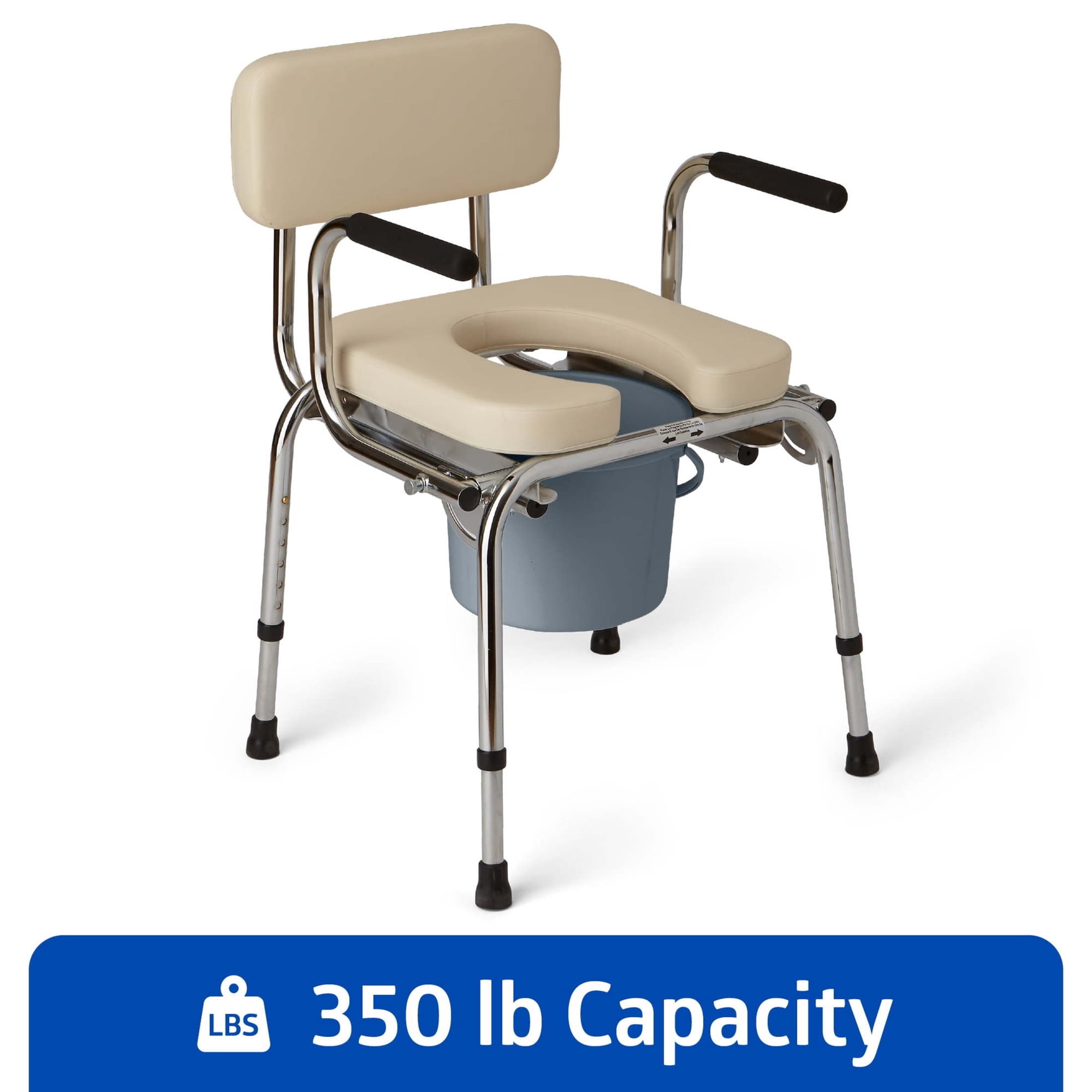 Medline Drop-Arm Padded Commode, 350 lb Capacity, Foam Seat & Backrest