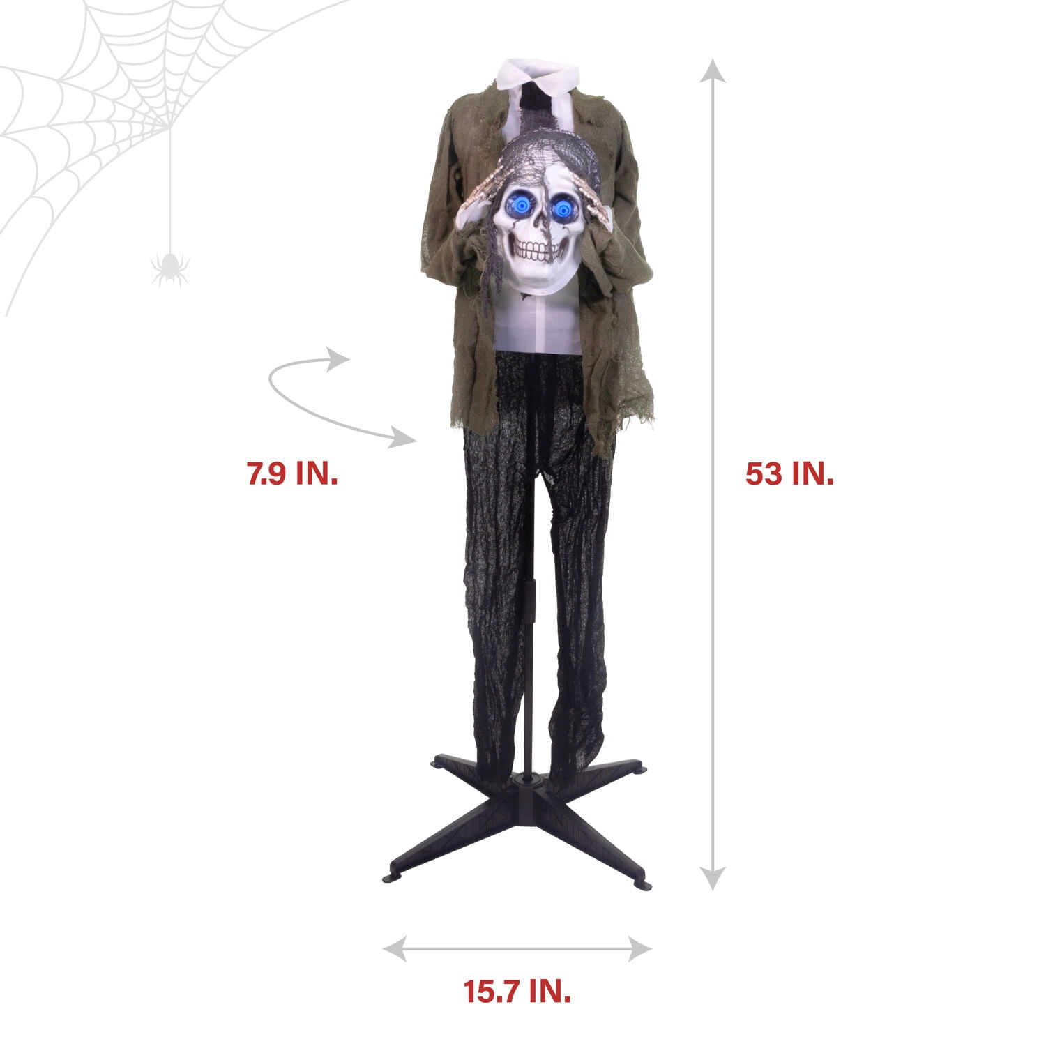Haunted Hill Farm 4.5 ft Ghostly Skeleton Holding Head with Animated Eyes, Indoor or Covered Outdoor Halloween Decoration, HHRPR-15FLSA