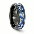thumbnail image 4 of Edward Mirell Black Ti Scroll Pattern Blue Anodized 9mm Band EMR110, 4 of 7