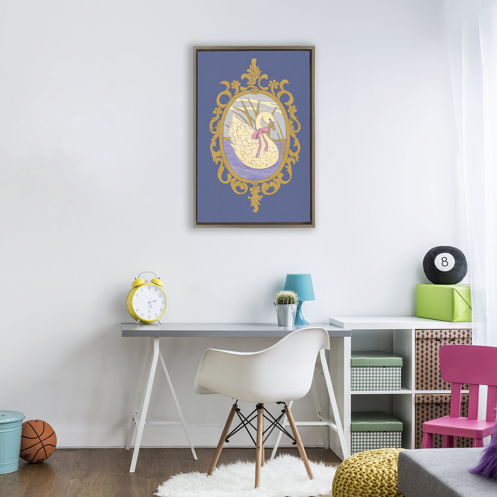 Stupell Industries Swan and Ornate Pattern Brown Framed Floater Canvas Wall Art, design by Carrie Cantwell