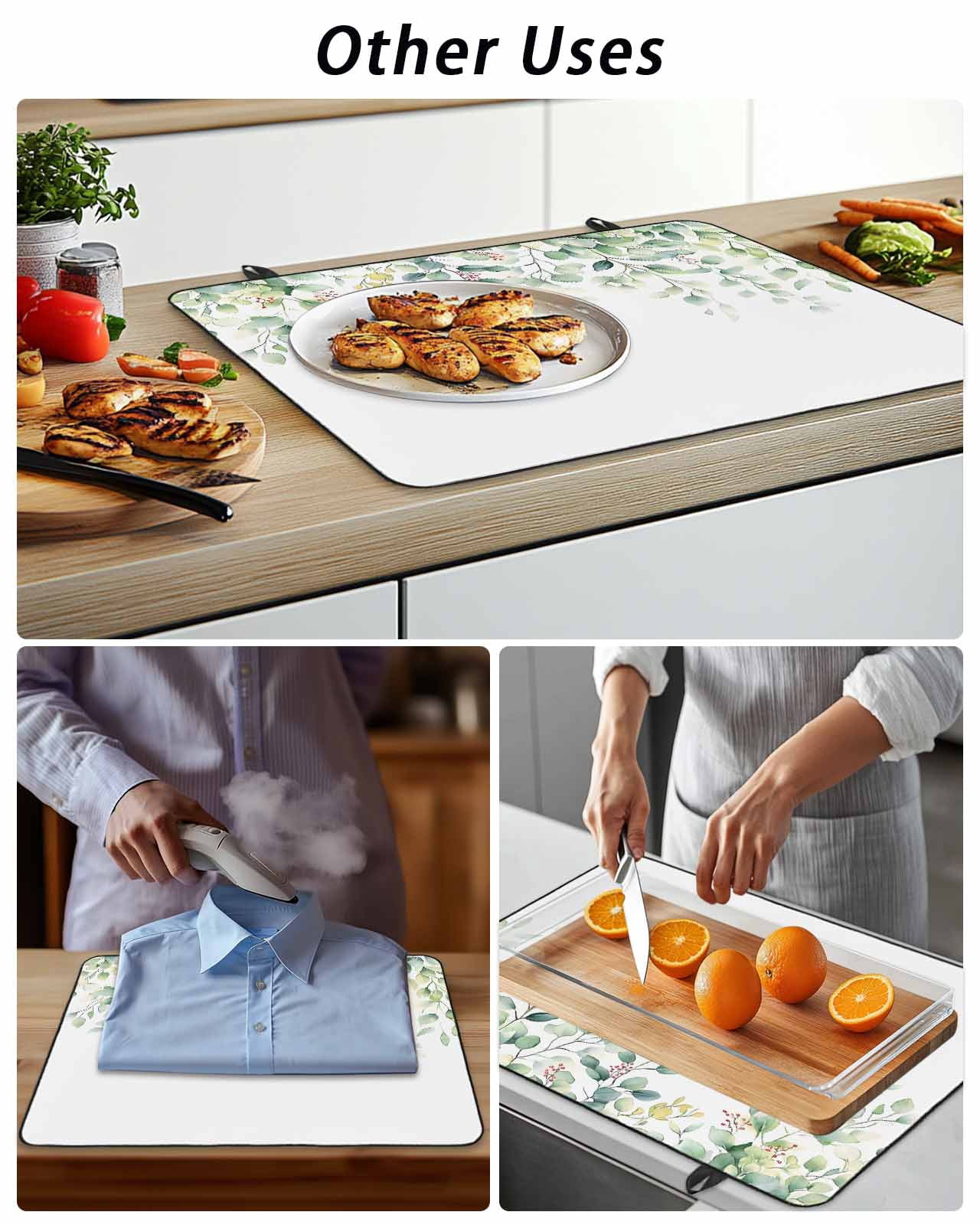 Stove Top Covers for Electric Stove, Eucalyptus Leaves Glass Stovetop Cover Protector, Summer Botanical Spring Green Induction Cooktop Protector Oven Mat for Kitchen Countertop 24"x21"