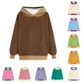 thumbnail image 4 of Xudanell Sweat Shirts for Womens Warm Pullover Top Color Block Sweatshirt Vintage Drop Shoulder Hoodie Oversized Mint Green XXL, 4 of 5