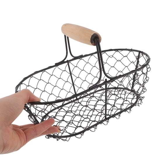 OUNONA Iron Wire Basket with Handle, Breathable Mesh Storage Organizer for Kitchen, Fruits, Vegetables, Eggs and Household Use