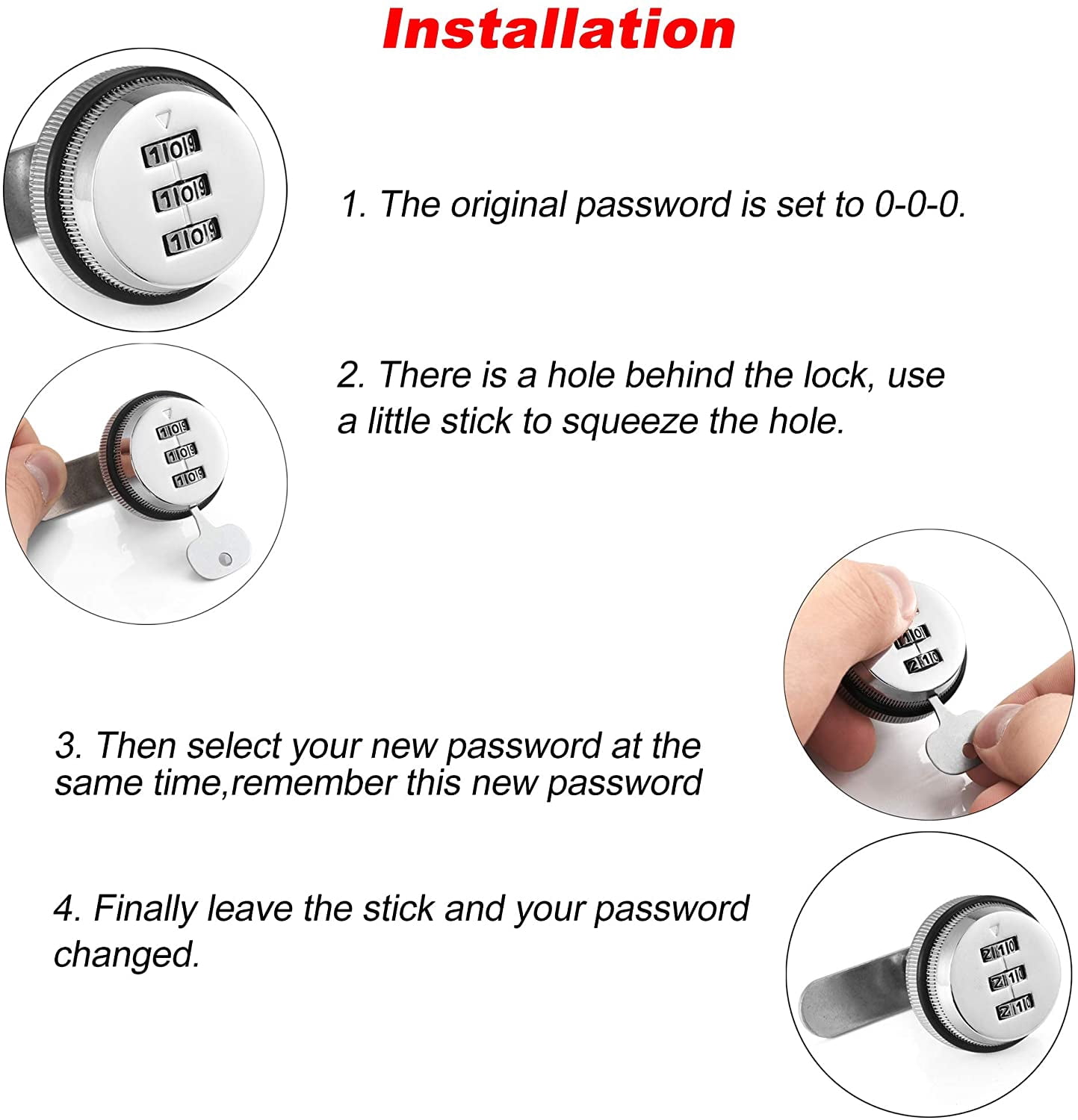 ABCISI 4 Pack Combination Cabinet Lock, Password Coded Cabinet Lock, Combination cam Locks with 3/4'' Cylinder Chrome Finish, Security Locks for Cabinet Deposit Box Mailbox, Silver