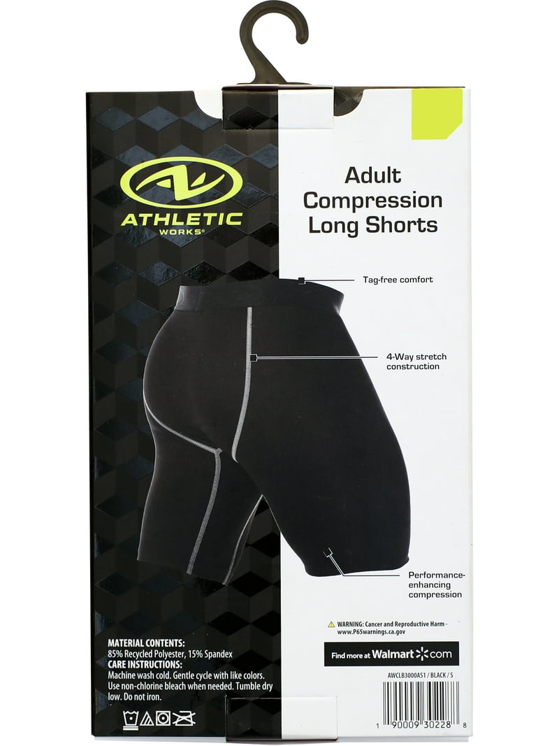 Compression Short Tights XL ブラック Athletic Works Adult Compression Long Shorts, Small, Black