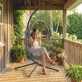 thumbnail image 2 of Outsunny Hanging Egg Chair with Stand, Foldable Swing Chair, Dark Grey, 2 of 10