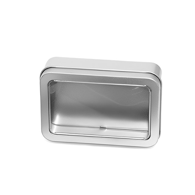 Matsuzay Almacenamiento de tarjetas de juego de lata de Metal, caja transparente, organizador, caja de hojalata vacía, pendientes, Almacenamiento y organización del hogar Ventana plateada 107*73*25mm