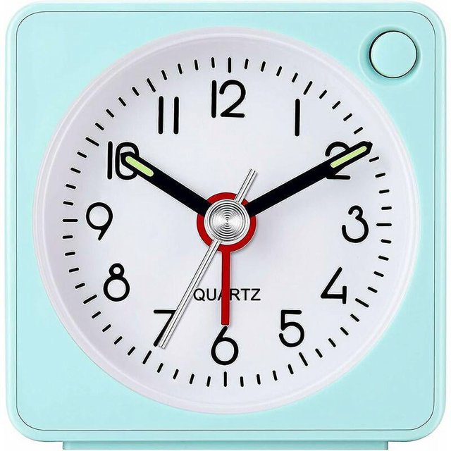 Reloj despertador analógico de viaje, reloj ultrapequeño con función de repetición y luz, súper silencioso (azul)
