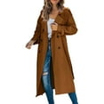 thumbnail image 2 of BOOMILK Long Trench Coats for Women Trendy Double Breasted Fall Solid Lapel Loose Overcoat With Belt Brown, 2 of 5