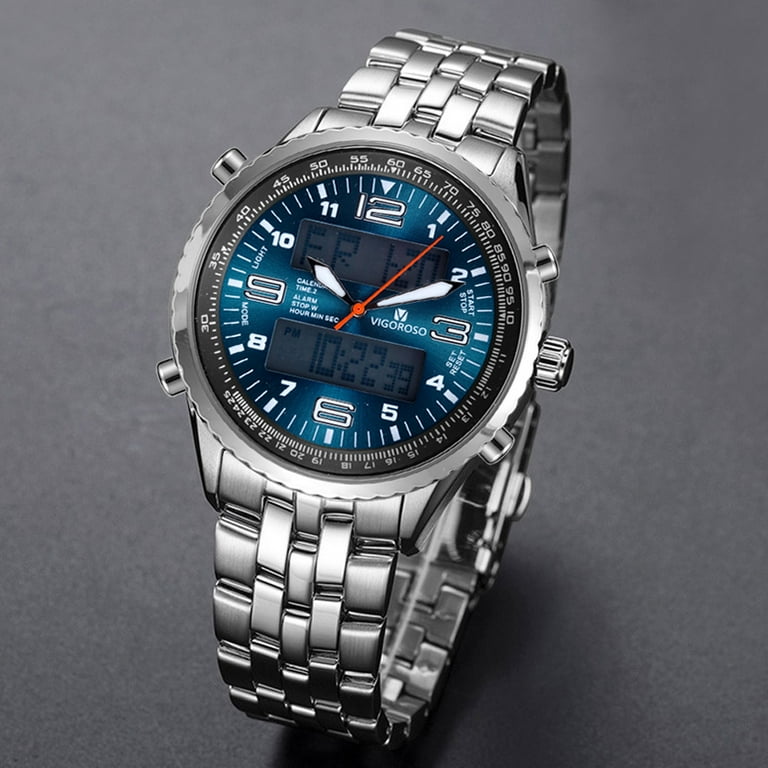 VIGOROSO Dual Analog Digital Display Watch Men Wristwatch LED Date