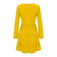 thumbnail image 4 of Vestido de mujer Vestido de manga larga con cuello en V Mezcla de algodón Ropa informal Botón Ropa plisada, Amarillo, 3XL Advancent AP003993-30, 4 of 5